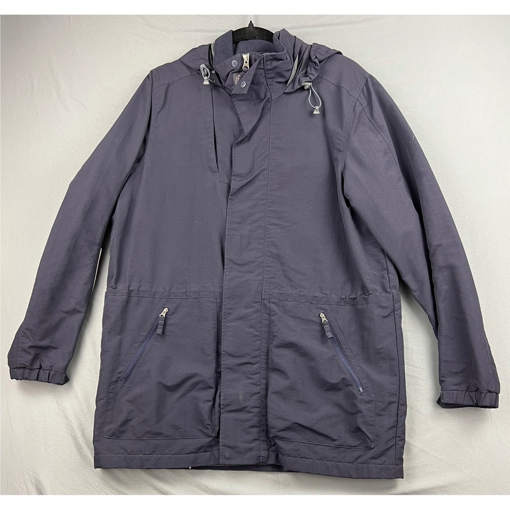 Lands End Parka Mens Medium The Outfitters Hooded Fleece Lined Jacket Navy Blue
